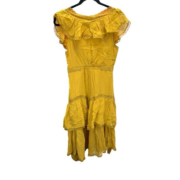 NWT By Anthropologie Mustard Ruffle V-Neck Midi Dress XS Viscose Boho Romantic - Picture 7 of 12